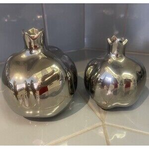 2x Pomegranate Vase Three Hands Corp Metallic Silver Finish Ceramic Vase Decor